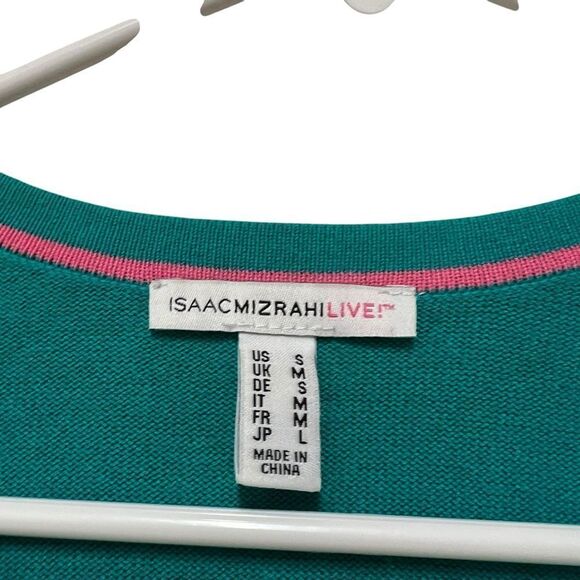 New Isaac Mizrahi Live! Tropical Green Curved Hem Button Front Cardigan Sweater - Picture 4 of 4